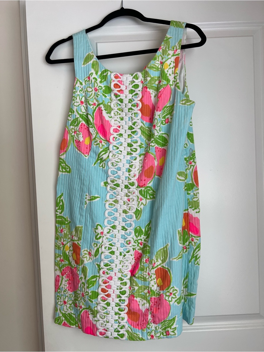 Lilly Pulitzer Pink, Coral & Aqua Floral Sundress with White Lace Detail